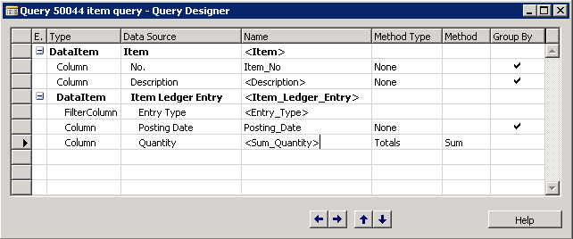 Query that links Item and Item Legder Entry tables
